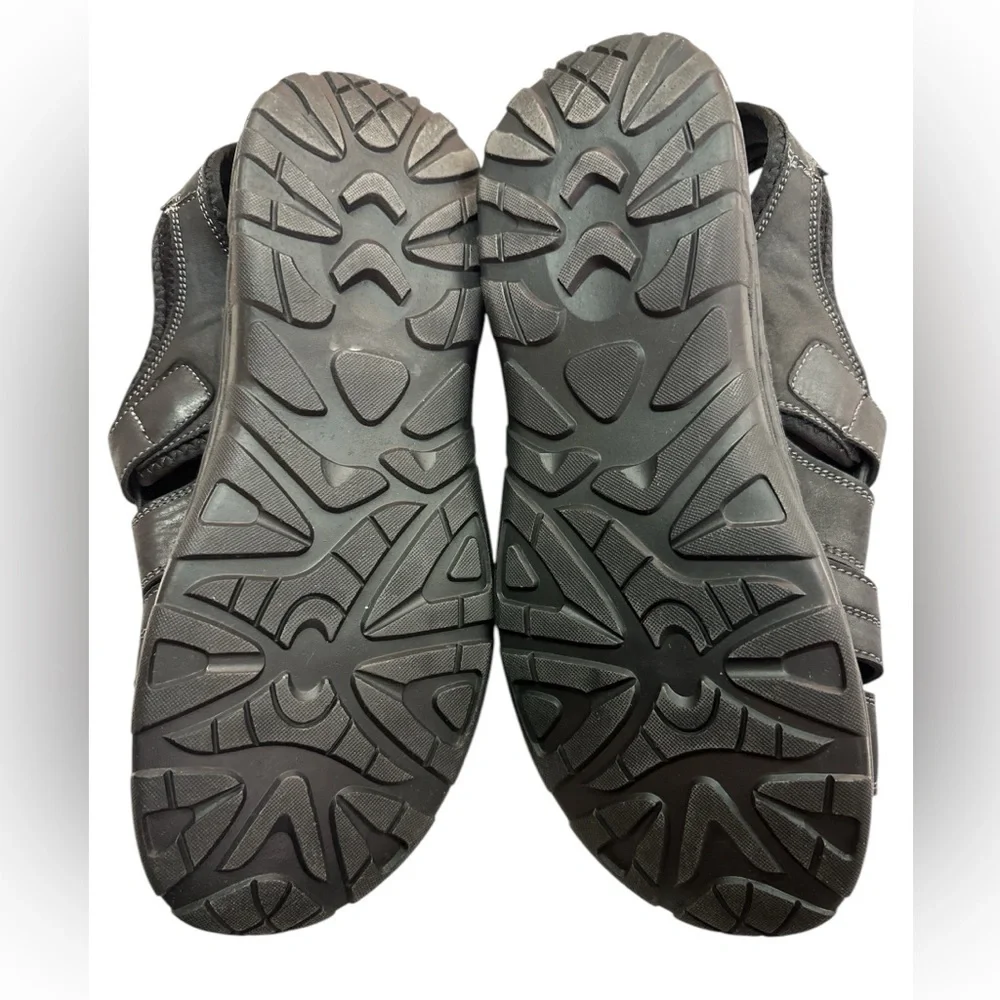 Okko Black Leather Oxford Strap Closed Toe Grey Stitching Sandals Size 13